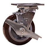 Polyurethane swivel caster with brake